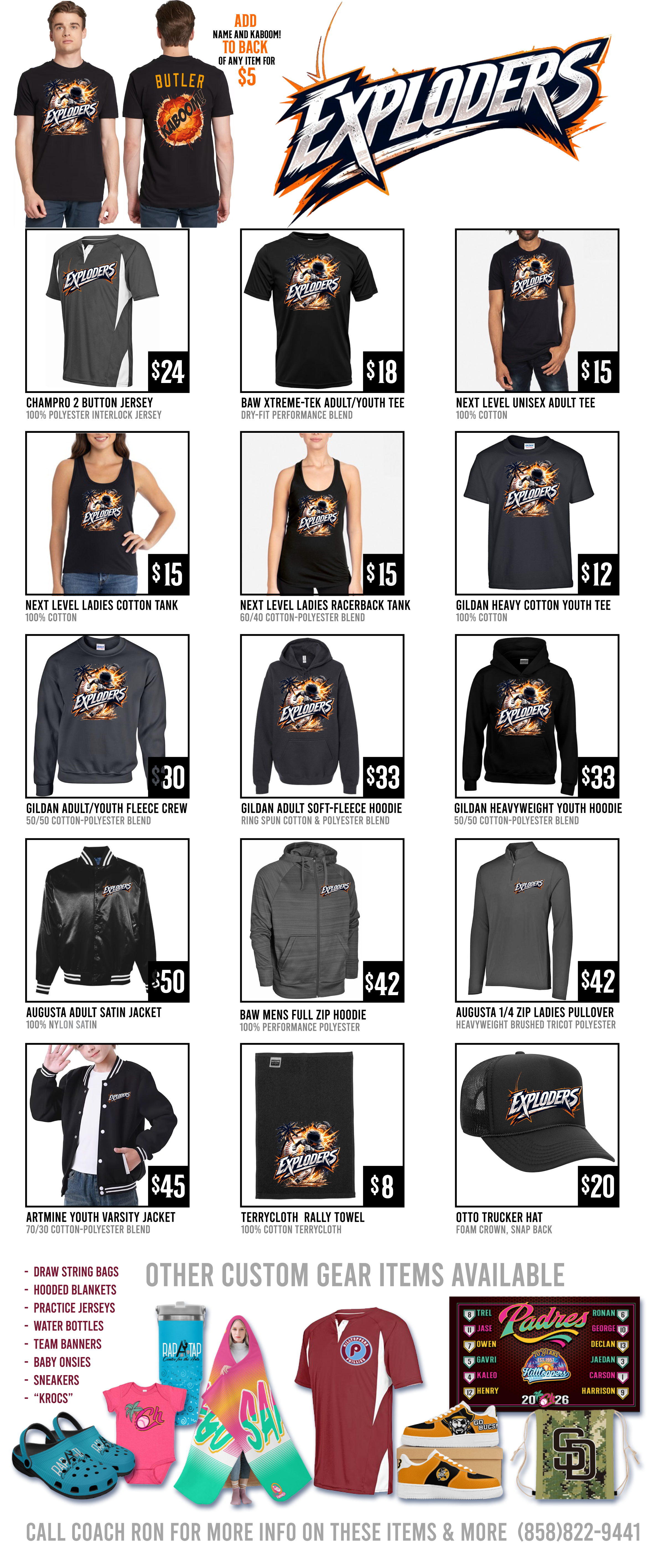 Exploders custom apparel and fan gear